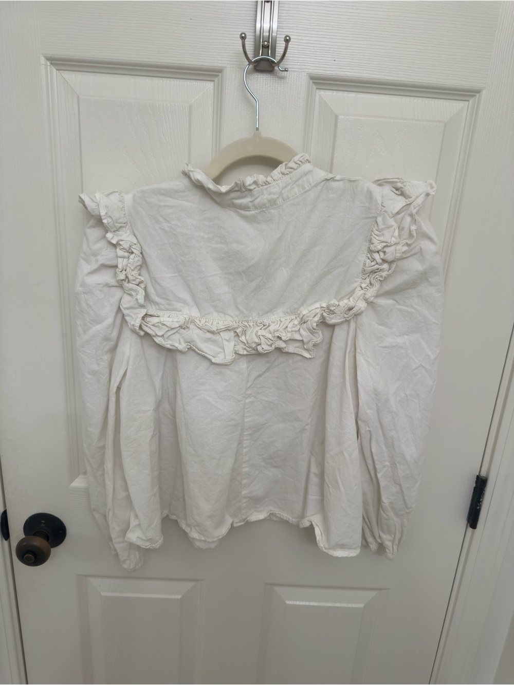 Ruffled Tie-Neck White Blouse - Picture 3 of 3